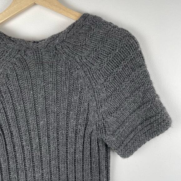 Banana Republic Sweater Women XS Gray Cable Knit Wool Alpaca V-Neck Short Sleeve - Picture 8 of 8